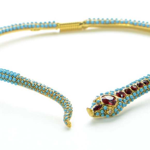 Vintage Kenneth Jay Lane KJL Crystal & Turquoise Snake Collar Necklace - Picture 9 of 9